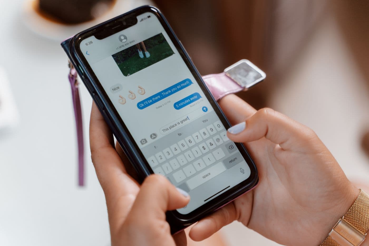 A clean, modern chat conversation on a smartphone