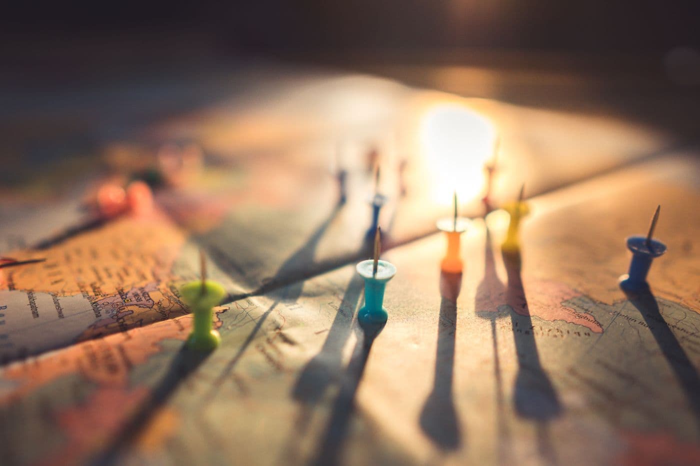 Colored pins marking multiple locations across a map